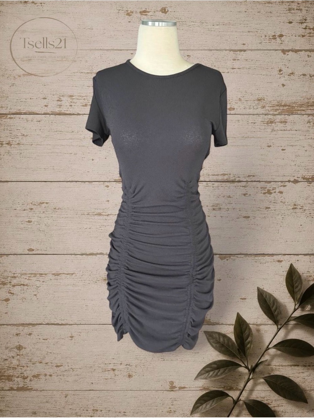 H&M Divided Ribbed Ruched Side Bodycon Mini Dress - Size M